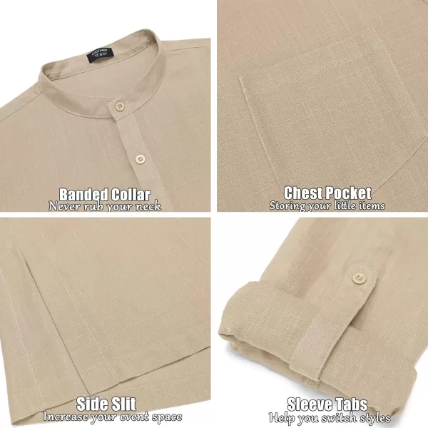 COOFANDY Men's Linen Henley Shirts Long Sleeve Collarless T-Shirts Longline Kurta Beach Shirts with Pocket