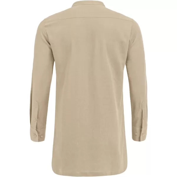 COOFANDY Men's Linen Henley Shirts Long Sleeve Collarless T-Shirts Longline Kurta Beach Shirts with Pocket