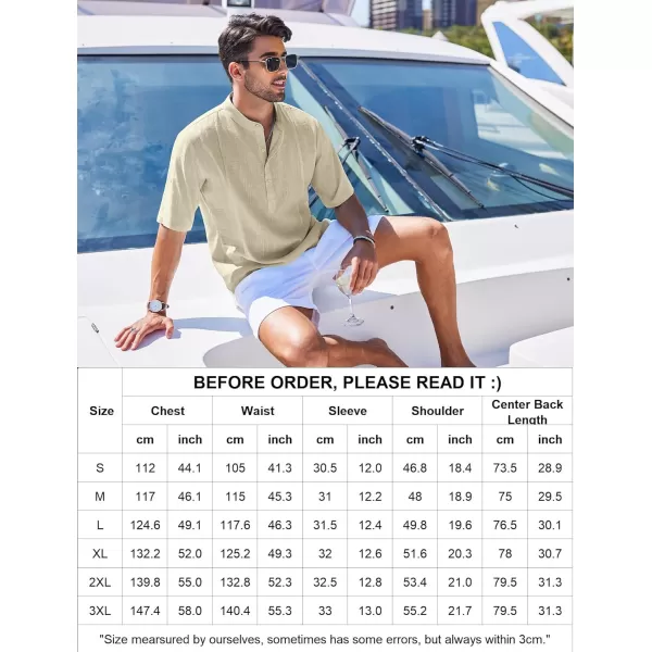 COOFANDY Men's Linen Henley Shirts Short Sleeve Casual Banded Collar Shirt Summer Beach Hippie T Shirts