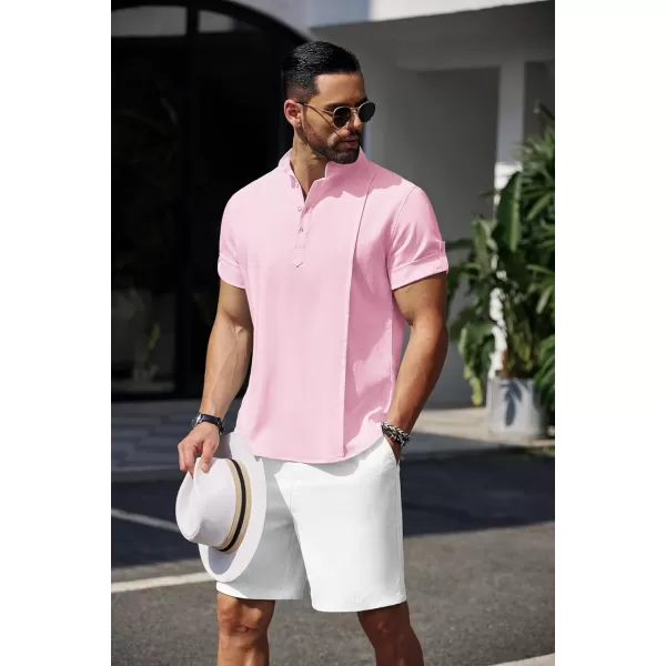 COOFANDY Men's Linen Henley Shirts Short Sleeve Casual Banded Collar Shirt Summer Beach Hippie T Shirts