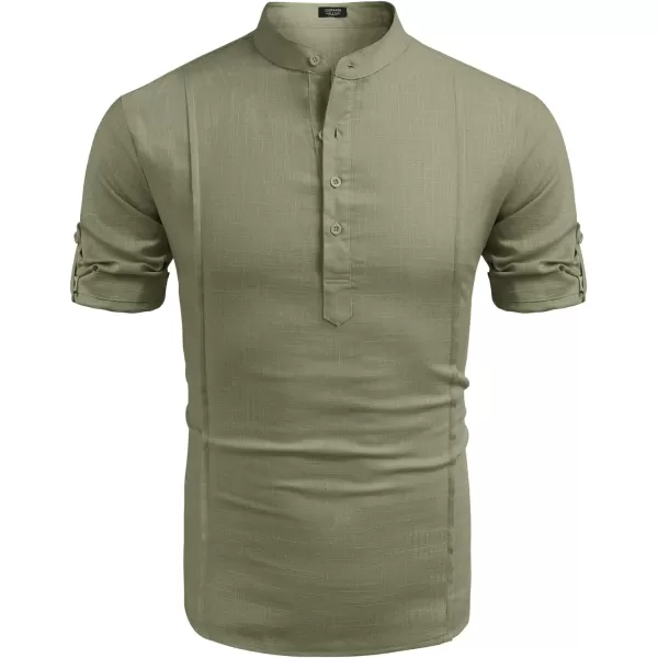 COOFANDY Men's Linen Henley Shirts Short Sleeve Casual Banded Collar Shirt Summer Beach Hippie T Shirts