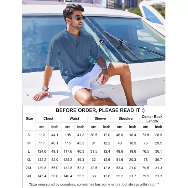COOFANDY Men's Linen Henley Shirts Short Sleeve Casual Banded Collar Shirt Summer Beach Hippie T Shirts