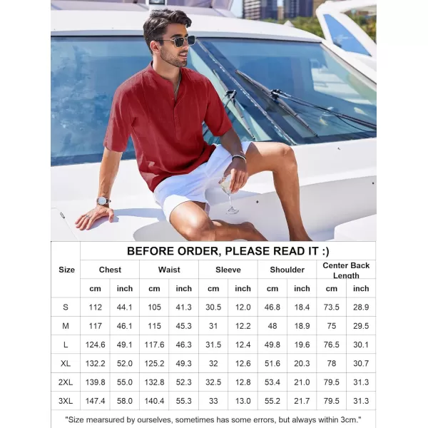 COOFANDY Men's Linen Henley Shirts Short Sleeve Casual Banded Collar Shirt Summer Beach Hippie T Shirts