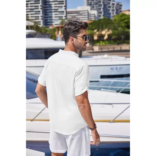 COOFANDY Men's Linen Henley Shirts Short Sleeve Casual Banded Collar Shirt Summer Beach Hippie T Shirts