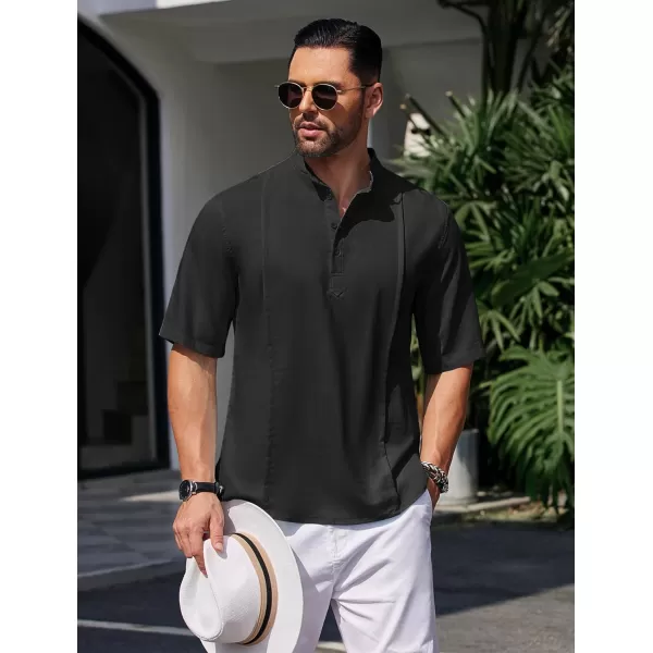 COOFANDY Men's Linen Henley Shirts Short Sleeve Casual Banded Collar Shirt Summer Beach Hippie T Shirts