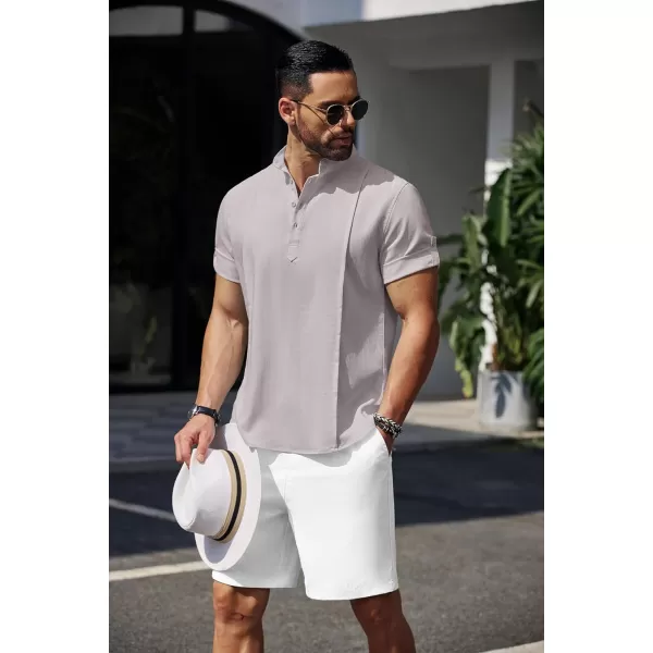 COOFANDY Men's Linen Henley Shirts Short Sleeve Casual Banded Collar Shirt Summer Beach Hippie T Shirts