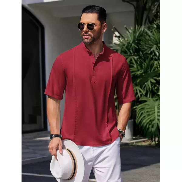 COOFANDY Men's Linen Henley Shirts Short Sleeve Casual Banded Collar Shirt Summer Beach Hippie T Shirts