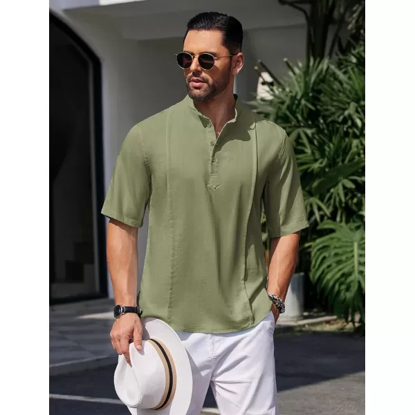 COOFANDY Men's Linen Henley Shirts Short Sleeve Casual Banded Collar Shirt Summer Beach Hippie T Shirts
