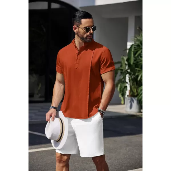 COOFANDY Men's Linen Henley Shirts Short Sleeve Casual Banded Collar Shirt Summer Beach Hippie T Shirts