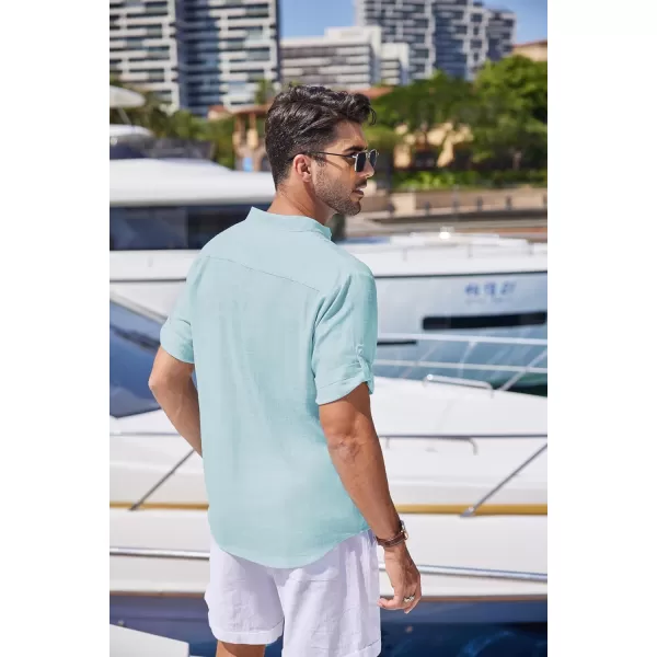 COOFANDY Men's Linen Henley Shirts Short Sleeve Casual Banded Collar Shirt Summer Beach Hippie T Shirts