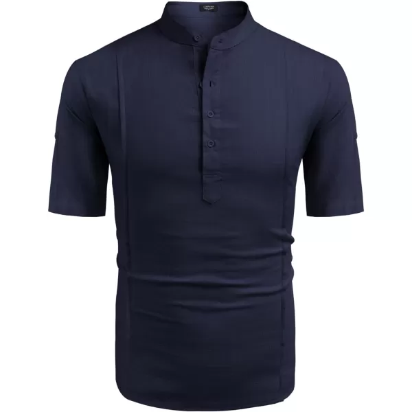 COOFANDY Men's Linen Henley Shirts Short Sleeve Casual Banded Collar Shirt Summer Beach Hippie T Shirts