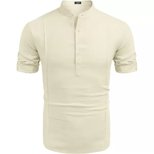 COOFANDY Men's Linen Henley Shirts Short Sleeve Casual Banded Collar Shirt Summer Beach Hippie T Shirts