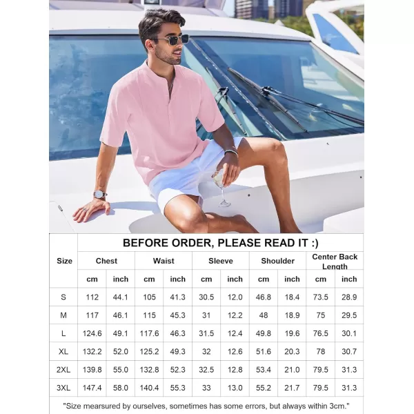 COOFANDY Men's Linen Henley Shirts Short Sleeve Casual Banded Collar Shirt Summer Beach Hippie T Shirts