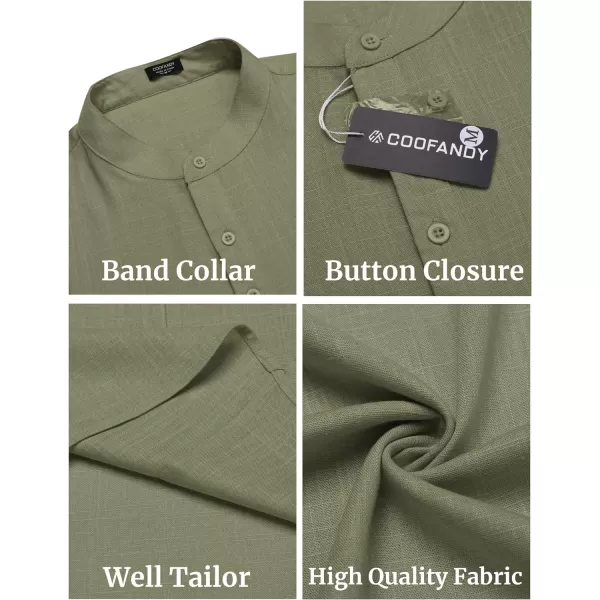 COOFANDY Men's Linen Henley Shirts Short Sleeve Casual Banded Collar Shirt Summer Beach Hippie T Shirts