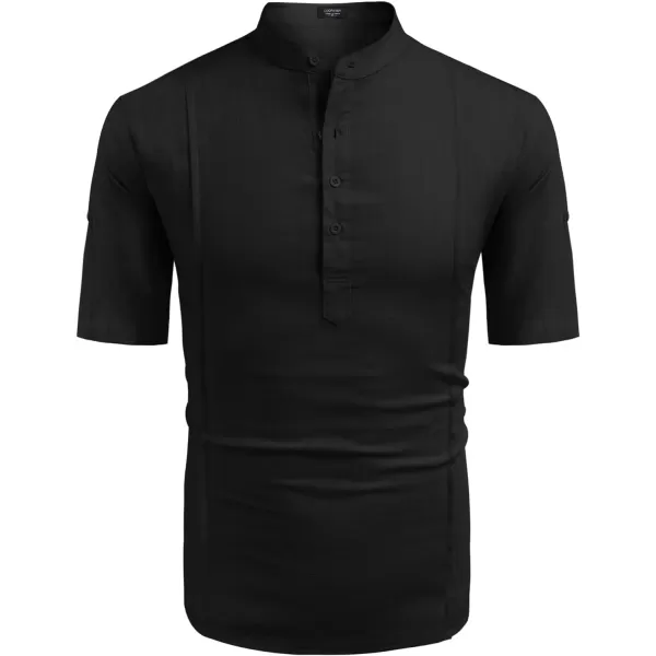 COOFANDY Men's Linen Henley Shirts Short Sleeve Casual Banded Collar Shirt Summer Beach Hippie T Shirts