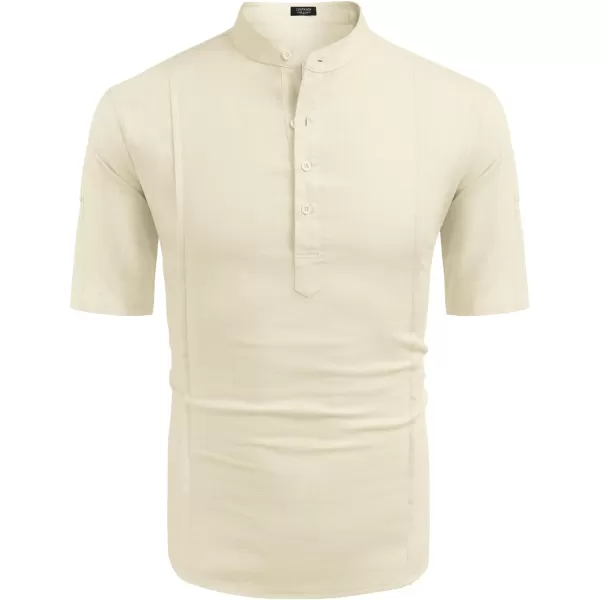 COOFANDY Men's Linen Henley Shirts Short Sleeve Casual Banded Collar Shirt Summer Beach Hippie T Shirts