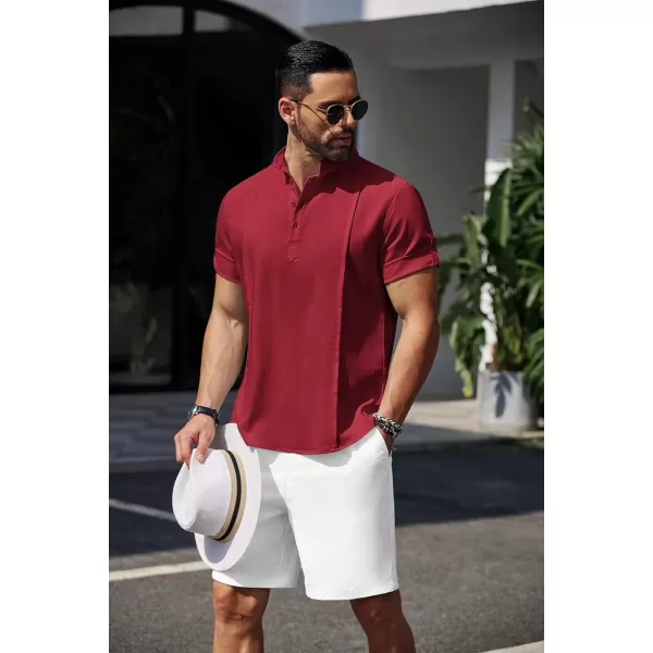 COOFANDY Men's Linen Henley Shirts Short Sleeve Casual Banded Collar Shirt Summer Beach Hippie T Shirts