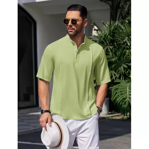 COOFANDY Men's Linen Henley Shirts Short Sleeve Casual Banded Collar Shirt Summer Beach Hippie T Shirts