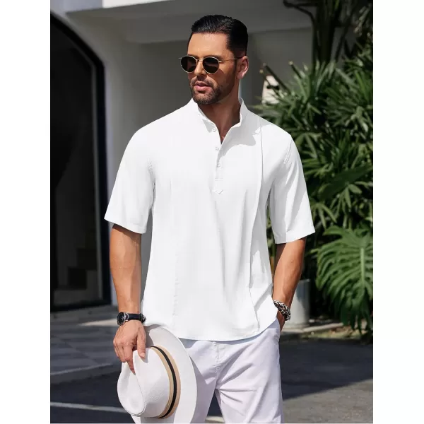 COOFANDY Men's Linen Henley Shirts Short Sleeve Casual Banded Collar Shirt Summer Beach Hippie T Shirts