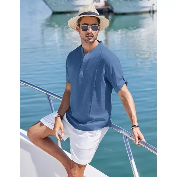 COOFANDY Men's Linen Henley Shirts Short Sleeve Casual Banded Collar Shirt Summer Beach Hippie T Shirts