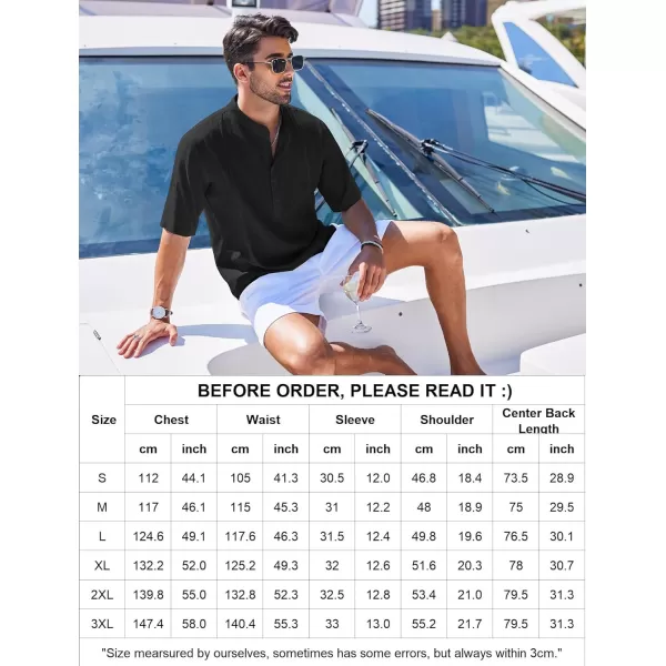 COOFANDY Men's Linen Henley Shirts Short Sleeve Casual Banded Collar Shirt Summer Beach Hippie T Shirts