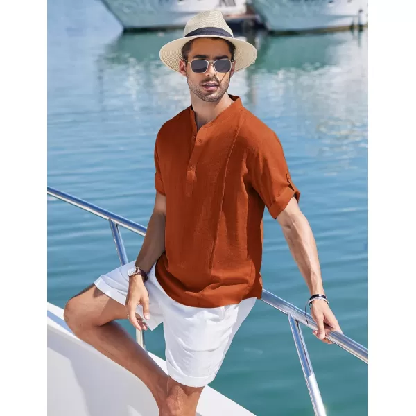 COOFANDY Men's Linen Henley Shirts Short Sleeve Casual Banded Collar Shirt Summer Beach Hippie T Shirts
