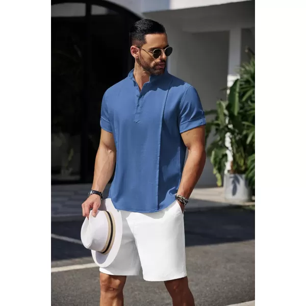 COOFANDY Men's Linen Henley Shirts Short Sleeve Casual Banded Collar Shirt Summer Beach Hippie T Shirts