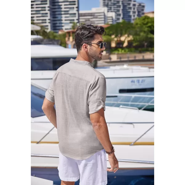 COOFANDY Men's Linen Henley Shirts Short Sleeve Casual Banded Collar Shirt Summer Beach Hippie T Shirts