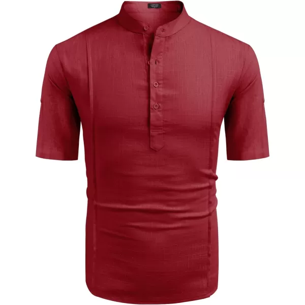 COOFANDY Men's Linen Henley Shirts Short Sleeve Casual Banded Collar Shirt Summer Beach Hippie T Shirts