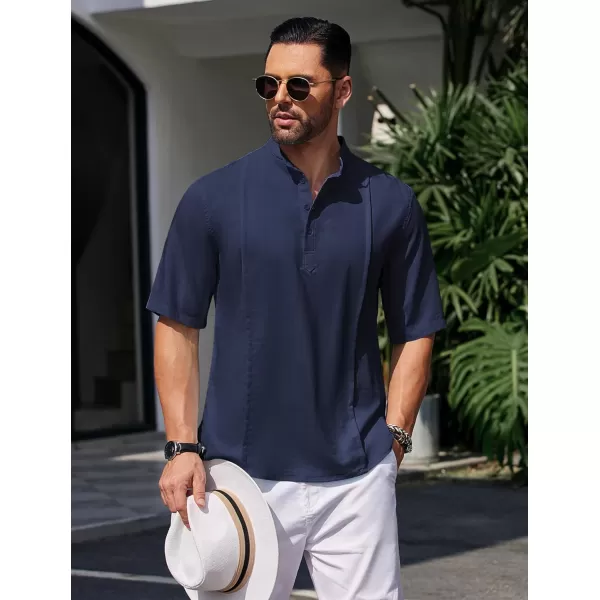 COOFANDY Men's Linen Henley Shirts Short Sleeve Casual Banded Collar Shirt Summer Beach Hippie T Shirts
