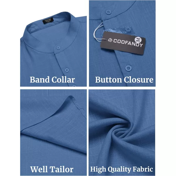 COOFANDY Men's Linen Henley Shirts Short Sleeve Casual Banded Collar Shirt Summer Beach Hippie T Shirts