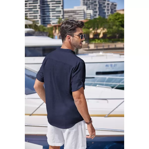COOFANDY Men's Linen Henley Shirts Short Sleeve Casual Banded Collar Shirt Summer Beach Hippie T Shirts