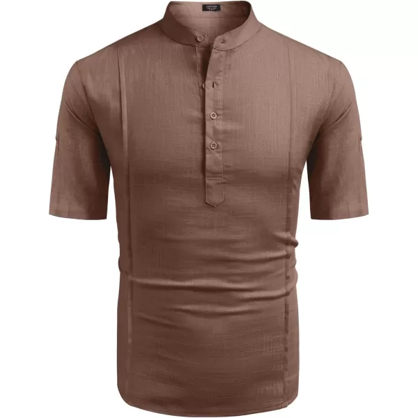 COOFANDY Men's Linen Henley Shirts Short Sleeve Casual Banded Collar Shirt Summer Beach Hippie T Shirts