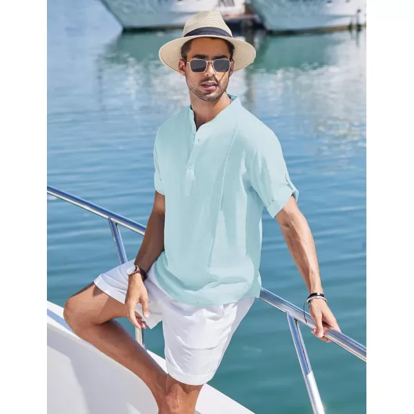 COOFANDY Men's Linen Henley Shirts Short Sleeve Casual Banded Collar Shirt Summer Beach Hippie T Shirts