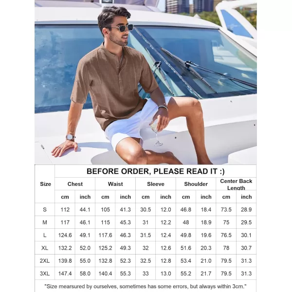 COOFANDY Men's Linen Henley Shirts Short Sleeve Casual Banded Collar Shirt Summer Beach Hippie T Shirts
