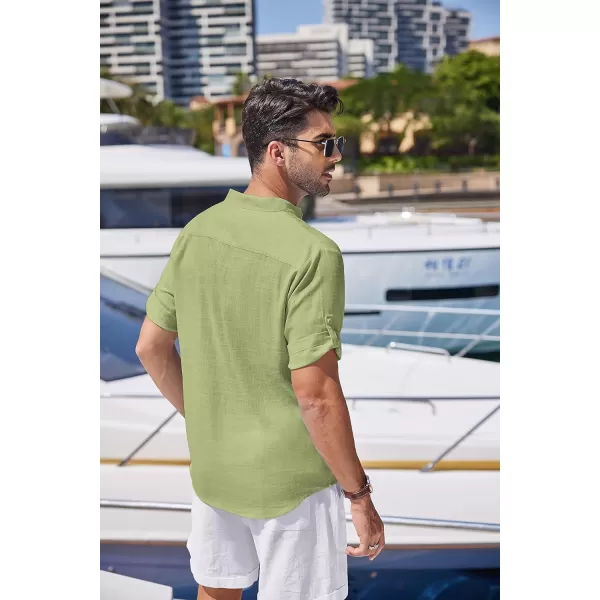 COOFANDY Men's Linen Henley Shirts Short Sleeve Casual Banded Collar Shirt Summer Beach Hippie T Shirts