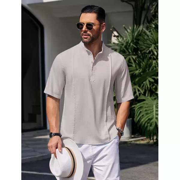 COOFANDY Men's Linen Henley Shirts Short Sleeve Casual Banded Collar Shirt Summer Beach Hippie T Shirts