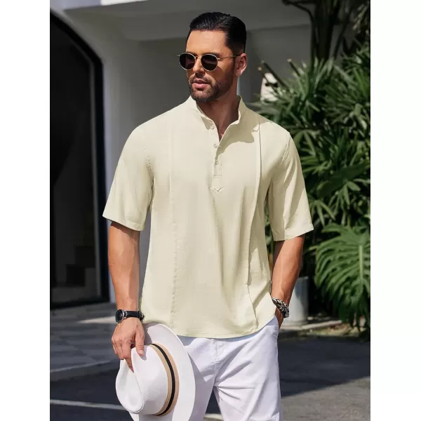 COOFANDY Men's Linen Henley Shirts Short Sleeve Casual Banded Collar Shirt Summer Beach Hippie T Shirts