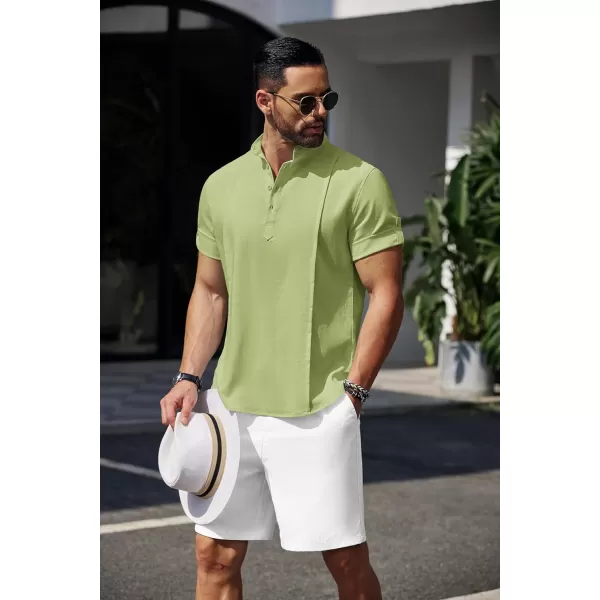 COOFANDY Men's Linen Henley Shirts Short Sleeve Casual Banded Collar Shirt Summer Beach Hippie T Shirts