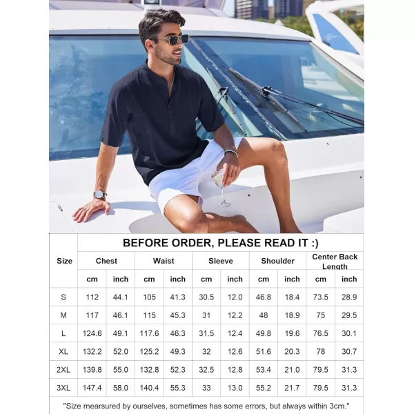 COOFANDY Men's Linen Henley Shirts Short Sleeve Casual Banded Collar Shirt Summer Beach Hippie T Shirts