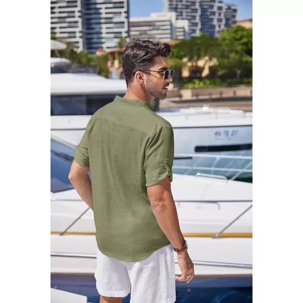 COOFANDY Men's Linen Henley Shirts Short Sleeve Casual Banded Collar Shirt Summer Beach Hippie T Shirts