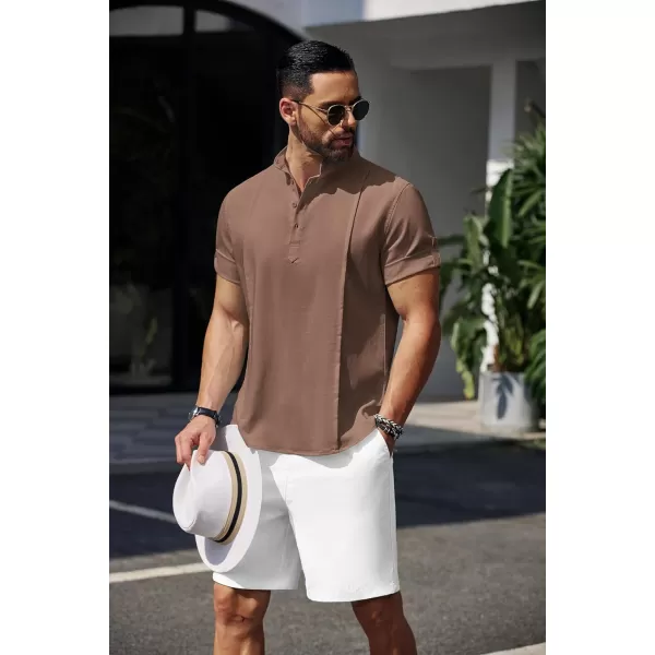 COOFANDY Men's Linen Henley Shirts Short Sleeve Casual Banded Collar Shirt Summer Beach Hippie T Shirts
