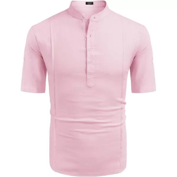 COOFANDY Men's Linen Henley Shirts Short Sleeve Casual Banded Collar Shirt Summer Beach Hippie T Shirts