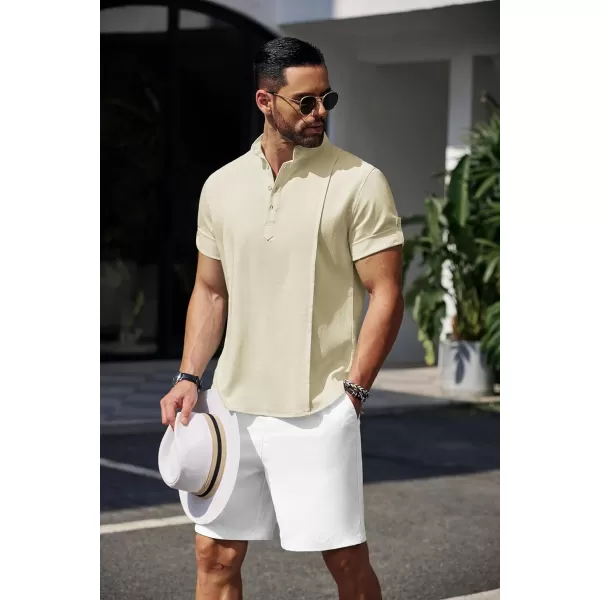 COOFANDY Men's Linen Henley Shirts Short Sleeve Casual Banded Collar Shirt Summer Beach Hippie T Shirts