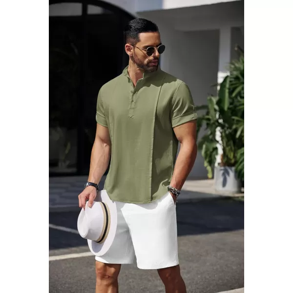 COOFANDY Men's Linen Henley Shirts Short Sleeve Casual Banded Collar Shirt Summer Beach Hippie T Shirts