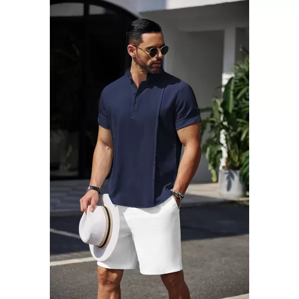 COOFANDY Men's Linen Henley Shirts Short Sleeve Casual Banded Collar Shirt Summer Beach Hippie T Shirts