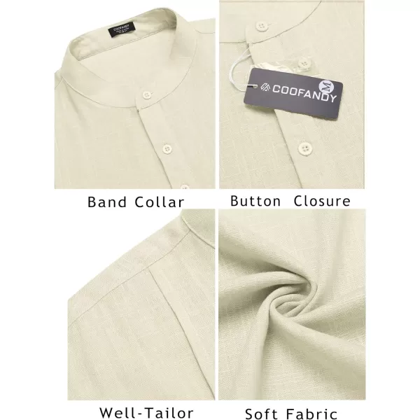 COOFANDY Men's Linen Henley Shirts Short Sleeve Casual Banded Collar Shirt Summer Beach Hippie T Shirts