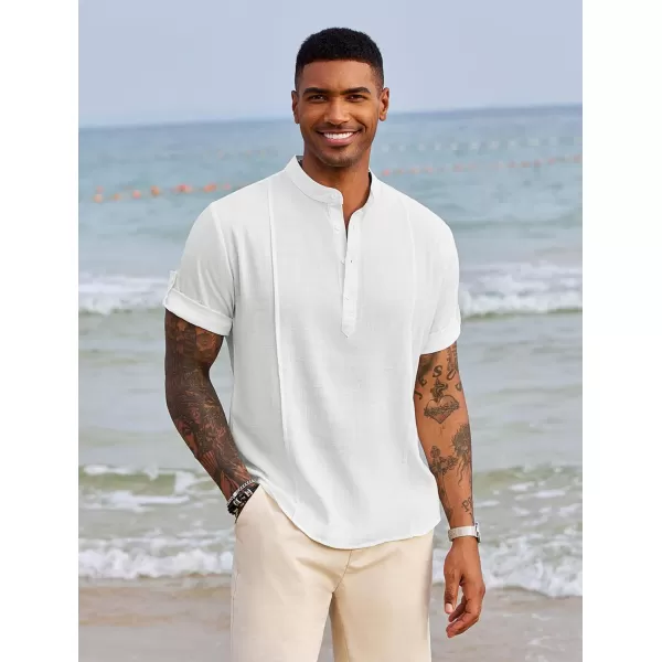 COOFANDY Men's Linen Henley Shirts Short Sleeve Casual Banded Collar Shirt Summer Beach Hippie T Shirts