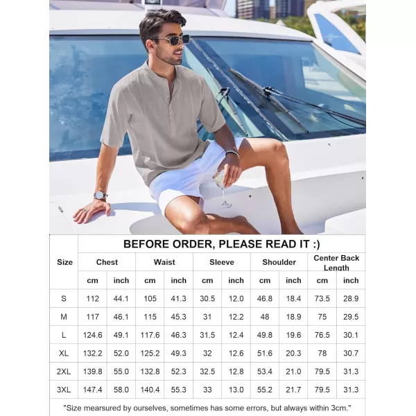 COOFANDY Men's Linen Henley Shirts Short Sleeve Casual Banded Collar Shirt Summer Beach Hippie T Shirts