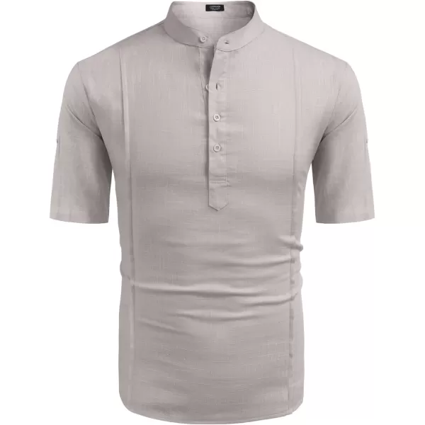 COOFANDY Men's Linen Henley Shirts Short Sleeve Casual Banded Collar Shirt Summer Beach Hippie T Shirts